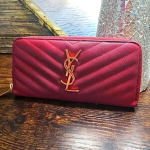 YSL Red Long Zip Wallet